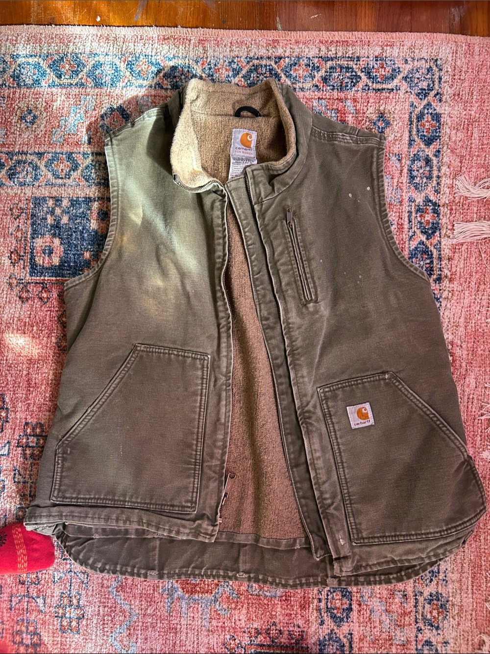 Carhartt Womens Olive Brown Sherpa-Lined Work Vest